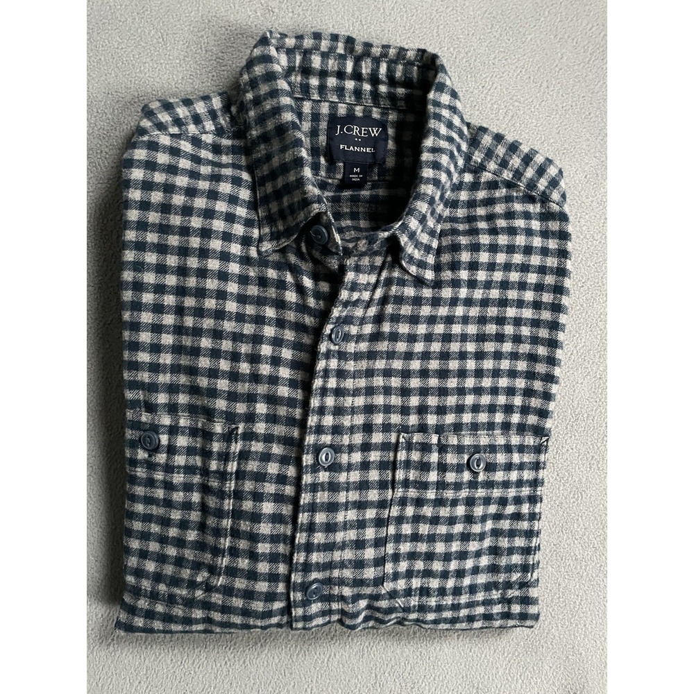 J.Crew Shirt‎ Mens Medium Blue Gray Plaid Flannel Long Sleeve Button Up Casual